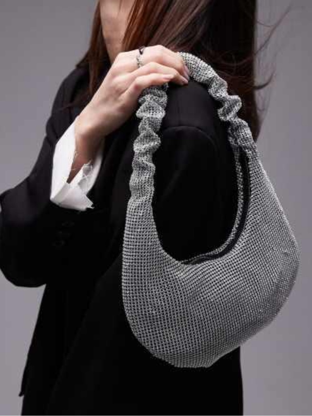 Topshop Silver Rhinestone Crystal Hobo Shoulder Bag NWT